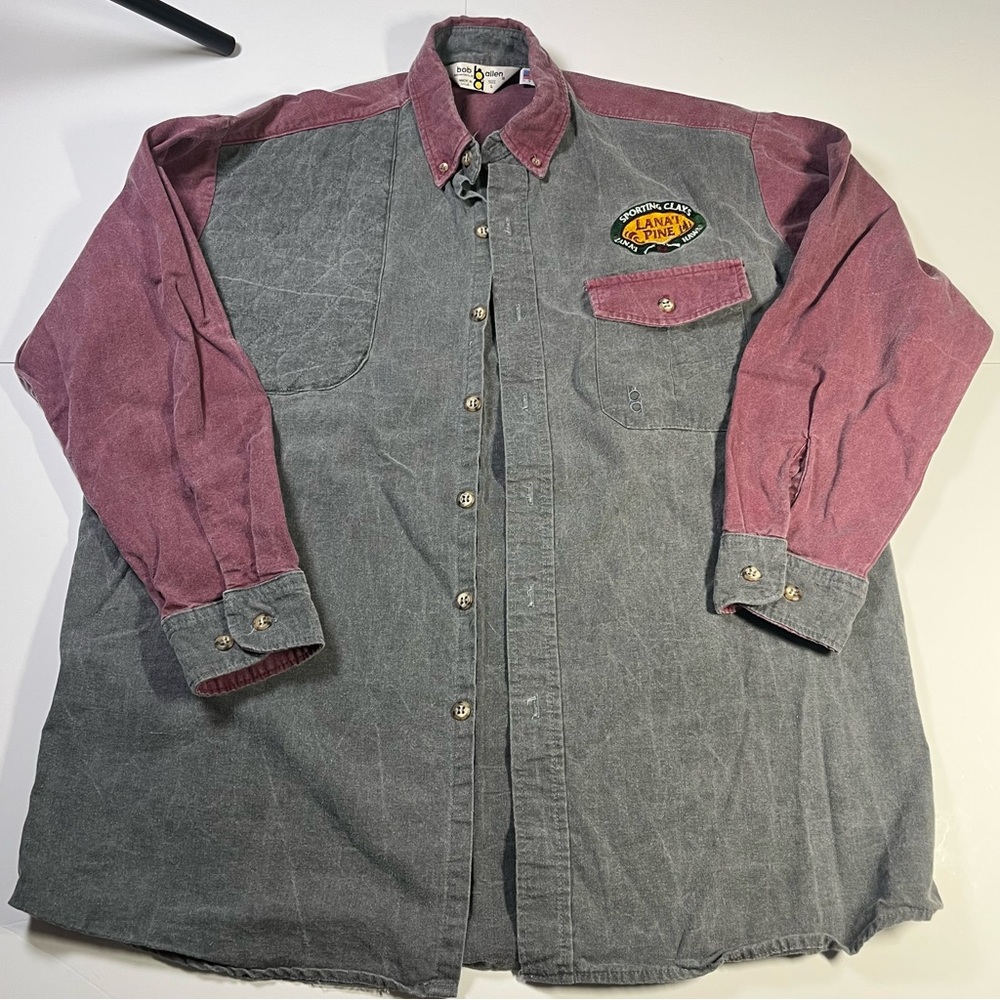 Bob Allen L Vintage USA Made Colorblock Button Up Shirt Hunting Sporting Patch